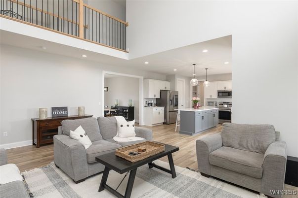Interior, Kitchen, Living room, Pendant Lights, Recessed Lighting, Stainless Steel Appliances, Wood Texture Flooring