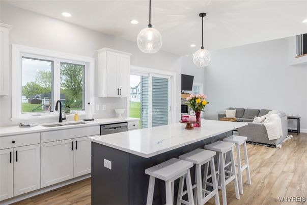 Interior, Kitchen, Pendant Lights, Recessed Lighting, Wood Texture Flooring