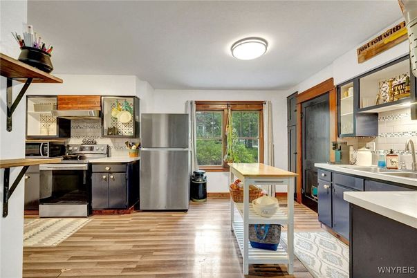 Interior, Kitchen, Stainless Steel Appliances, Wood Texture Flooring