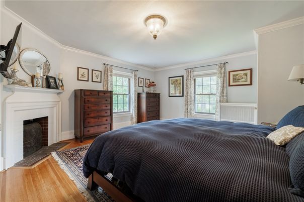 Bedroom, Fireplace, Interior, Wood Texture Flooring
