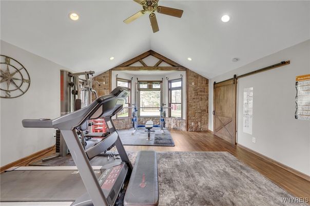 Fitness Equipment, Interior, Recessed Lighting, Wood Texture Flooring