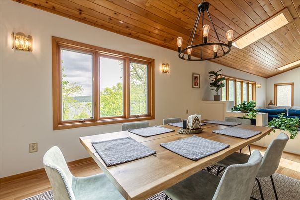 Dining room, Interior, Pendant Lights, Wooden Ceilings, Wood Texture Flooring