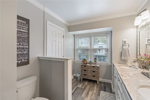 Bathroom, Dual Sink Vanities, Interior, Wood Texture Flooring