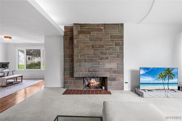 Fireplace, Interior, Living room, Stone Walls, Wood Texture Flooring