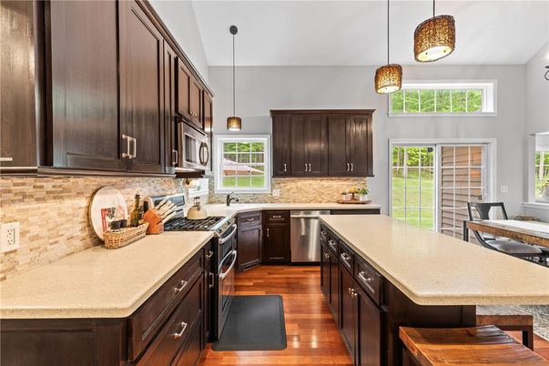 Interior, Kitchen, Pendant Lights, Wood Texture Flooring