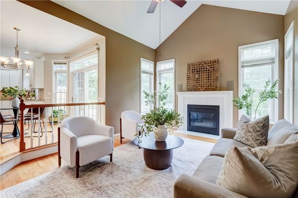 Chandelier, Dining room, Fireplace, Interior, Living room, Pendant Lights, Wood Texture Flooring