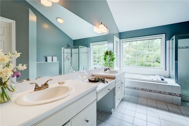 Bathroom, Dual Sink Vanities, Glass Shower, Interior, Recessed Lighting