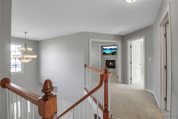 Chandelier, Fireplace, Interior