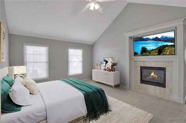 Bedroom, Fireplace, Interior