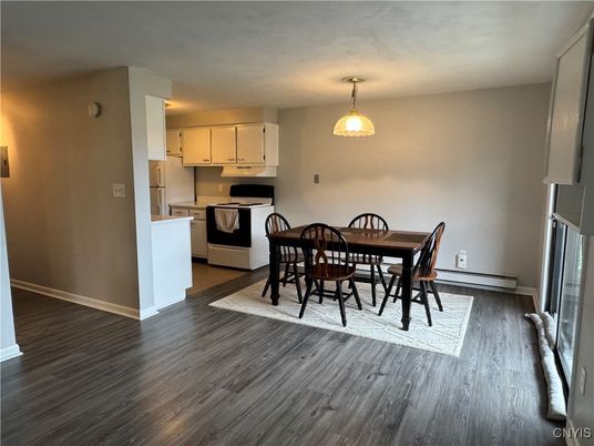 Dining room, Interior, Kitchen, Pendant Lights, Wood Texture Flooring