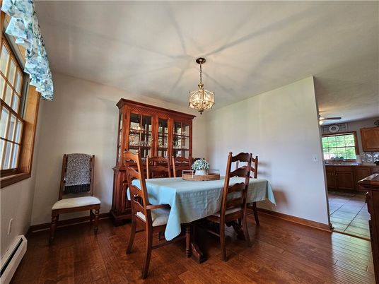 Dining room, Interior, Pendant Lights, Wood Texture Flooring