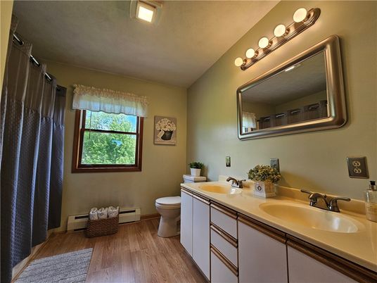 Bathroom, Dual Sink Vanities, Interior, Wood Texture Flooring