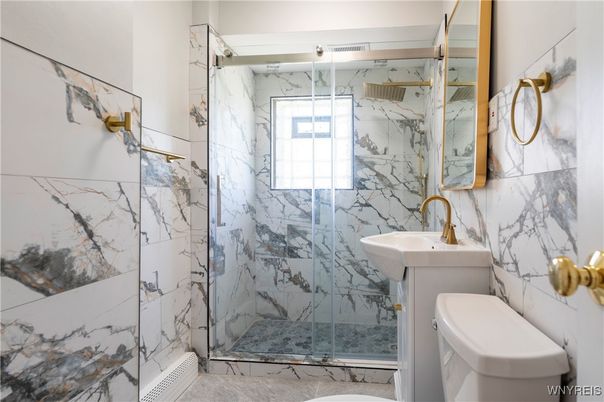 Bathroom, Glass Shower, Interior, Marble Walls