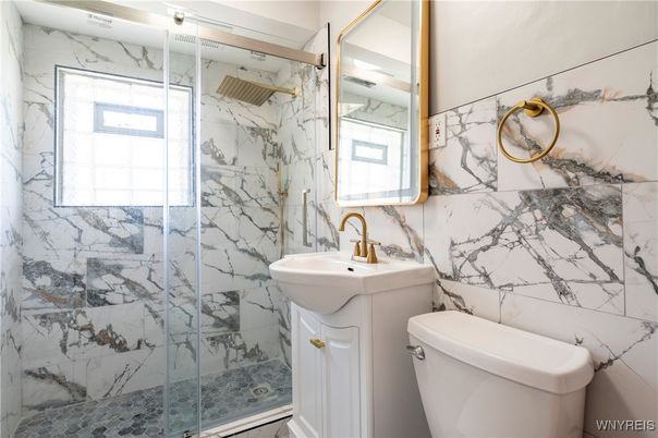 Bathroom, Glass Shower, Interior, Marble Walls