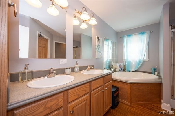 Bathroom, Dual Sink Vanities, Interior, Wood Texture Flooring