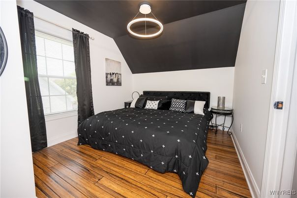 Bedroom, Interior, Pendant Lights, Wood Texture Flooring