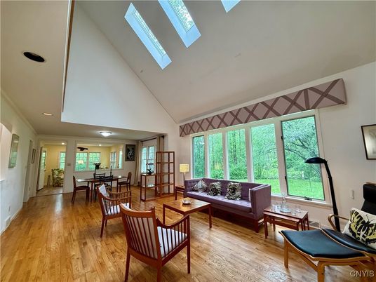Dining room, Interior, Living room, Recessed Lighting, Wood Texture Flooring