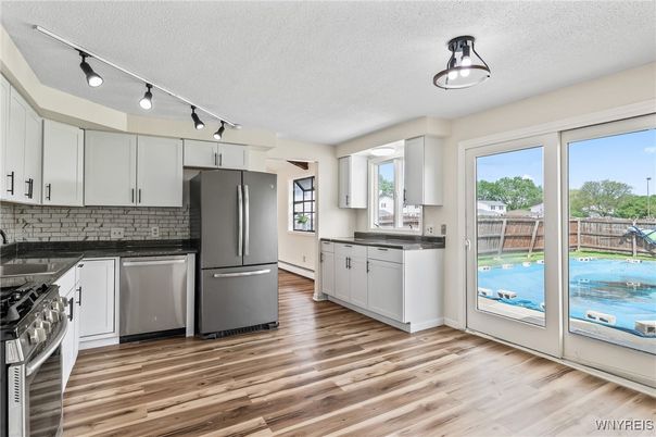 Interior, Kitchen, Stainless Steel Appliances, Wood Texture Flooring