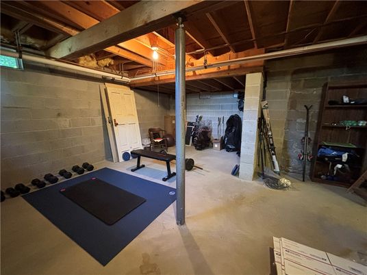 Fitness Equipment, Interior, Stone Walls, Wooden Beams