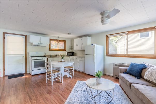 Dining room, Interior, Kitchen, Living room, Stainless Steel Appliances, Wood Texture Flooring