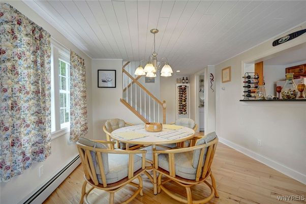 Dining room, Interior, Pendant Lights, Wood Texture Flooring
