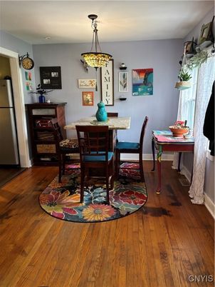 Dining room, Interior, Pendant Lights, Wood Texture Flooring