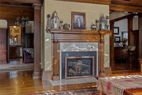 Chandelier, Fireplace, Interior, Wood Texture Flooring