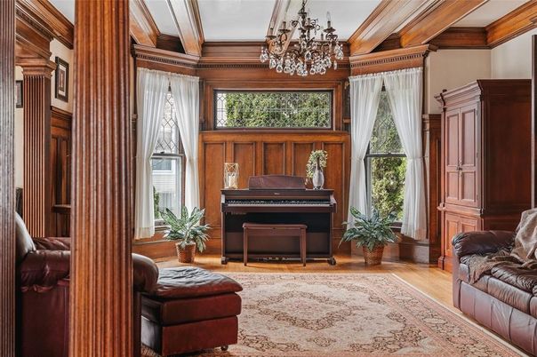 Chandelier, Interior, Piano, Wood Texture Flooring, Wooden Walls