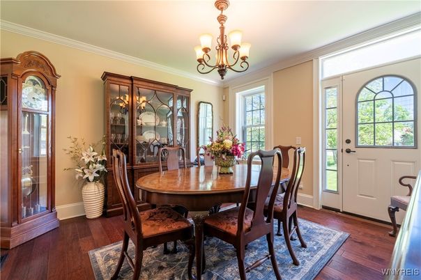 Chandelier, Dining room, Interior, Wood Texture Flooring