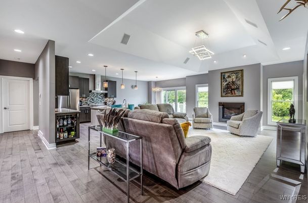 Interior, Kitchen, Living room, Pendant Lights, Recessed Lighting, Stainless Steel Appliances, Wood Texture Flooring