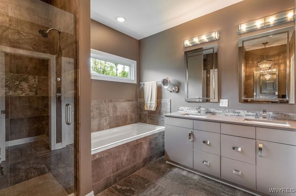 Bathroom, Dual Sink Vanities, Glass Shower, Interior, Recessed Lighting