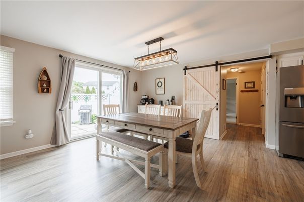 Dining room, Interior, Pendant Lights, Wood Texture Flooring