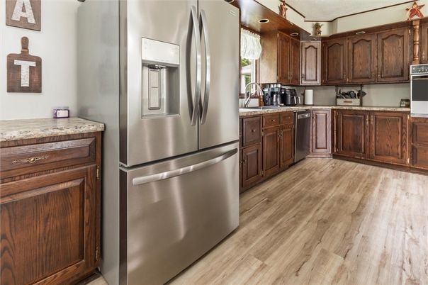 Interior, Kitchen, Stainless Steel Appliances, Wood Texture Flooring