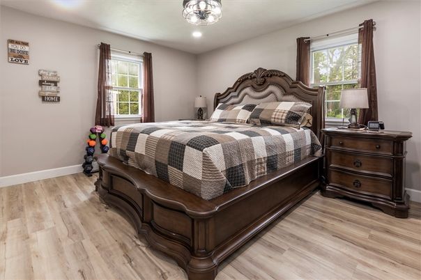 Bedroom, Interior, Recessed Lighting, Wood Texture Flooring