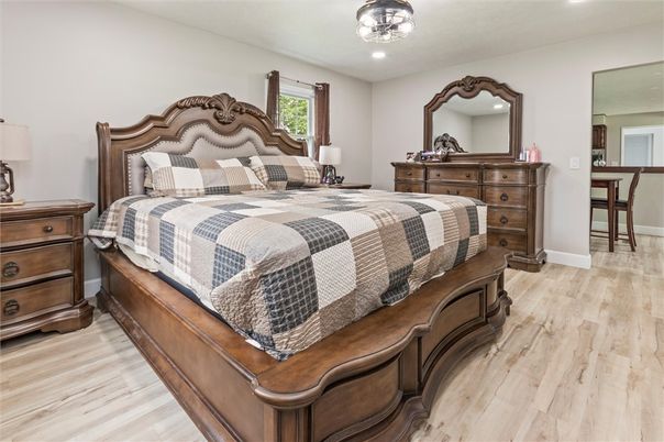 Bedroom, Interior, Recessed Lighting, Wood Texture Flooring