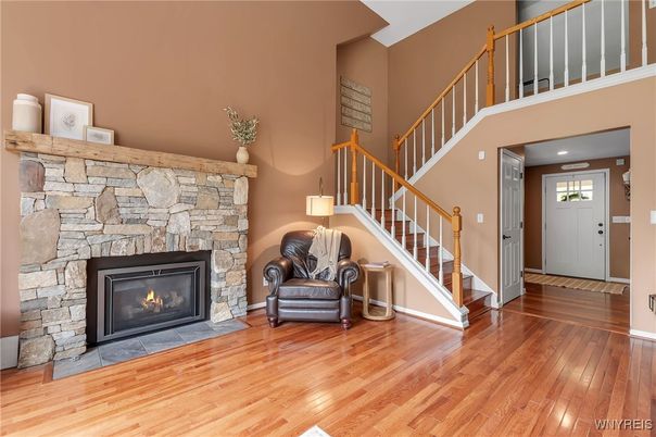 Fireplace, Interior, Recessed Lighting, Wood Texture Flooring