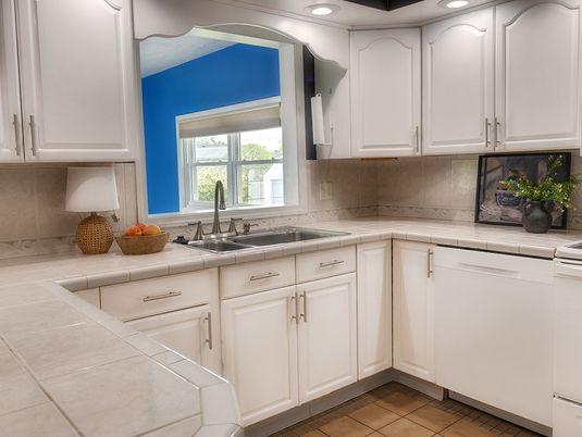 Interior, Kitchen, Recessed Lighting, Tile Countertops