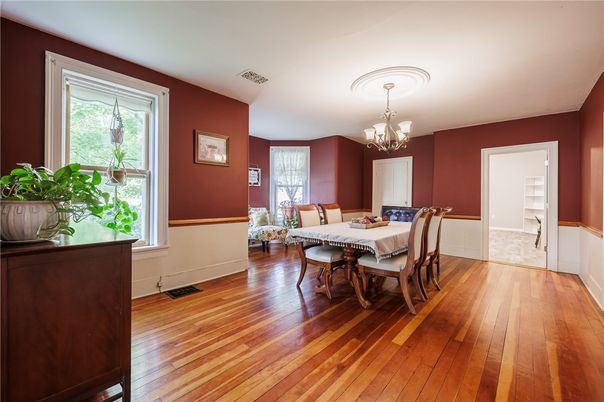 Chandelier, Dining room, Interior, Wood Texture Flooring