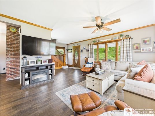 Fireplace, Interior, Living room, Stone Walls, Wood Texture Flooring