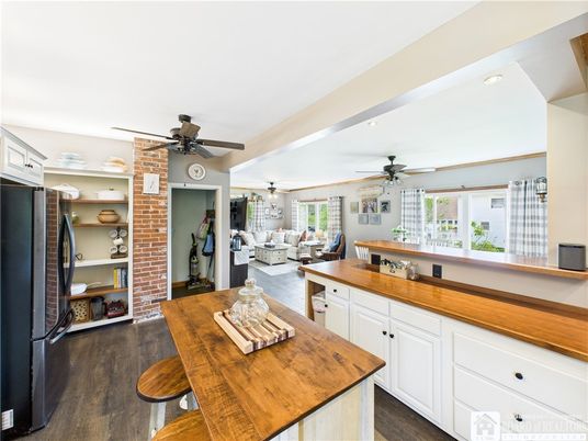 Dining room, Interior, Kitchen, Living room, Recessed Lighting, Wood Texture Flooring