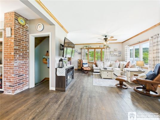 Interior, Living room, Stone Walls, Wood Texture Flooring