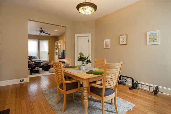 Dining room, Interior, Living room, Recessed Lighting, Wood Texture Flooring