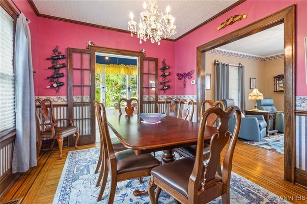 Chandelier, Dining room, Interior, Wood Texture Flooring