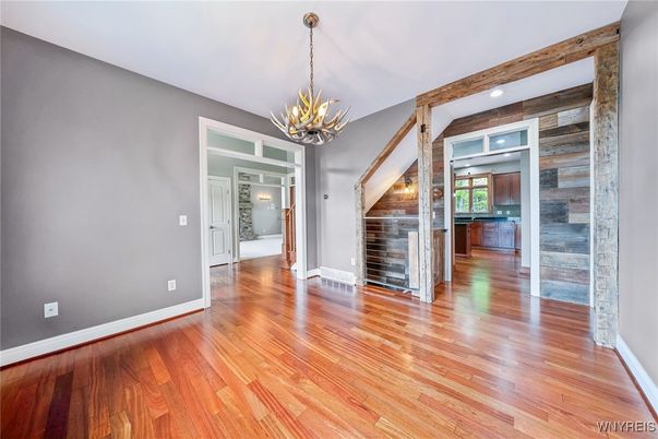 Empty room, Interior, Pendant Lights, Recessed Lighting, Wood Texture Flooring