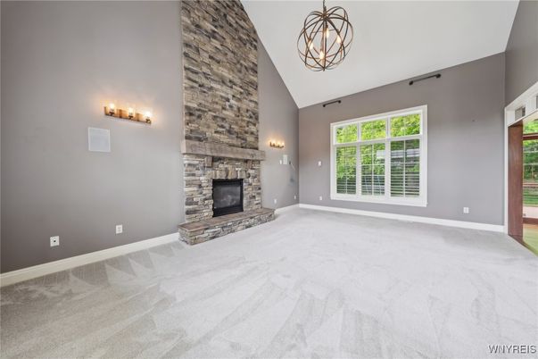 Empty room, Fireplace, Interior, Pendant Lights