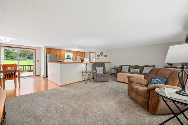 Dining room, Interior, Kitchen, Living room, Stainless Steel Appliances, Wood Texture Flooring