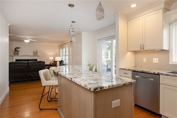 Interior, Kitchen, Pendant Lights, Recessed Lighting, Wood Texture Flooring