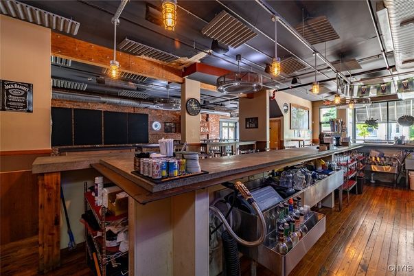 Interior, Pendant Lights, Stone Walls, Wood Texture Flooring