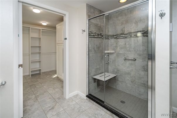 Bathroom, Glass Shower, Interior, Recessed Lighting, Walk-in Closets