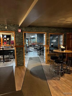 Dining room, Interior, Stone Walls, Wood Texture Flooring